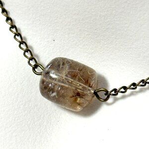 2/$20, Rutilated Quartz Short Necklace, Genuine Gemstone Pendant & Bronze Chain